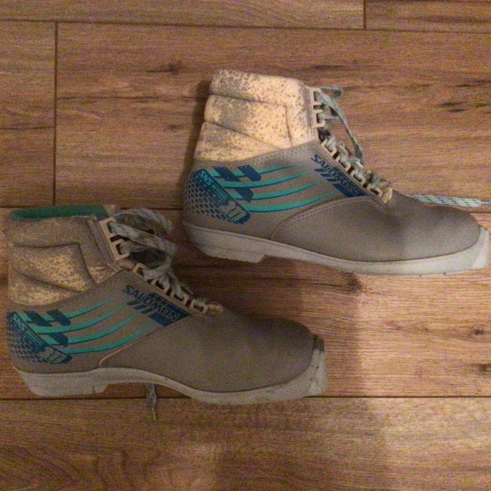 Salomon Ski Boots Womens 40 Gray Blue 311 Cross Country Mid Lace Up Leather